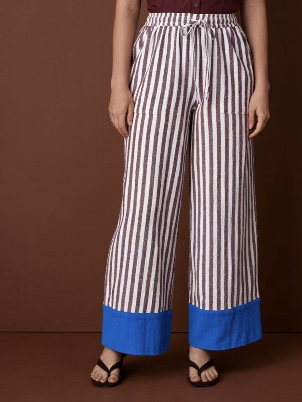 Rosie Assoulin x Target Striped Drawstring Wide Leg Pants Burgundy Blue 2X NWT